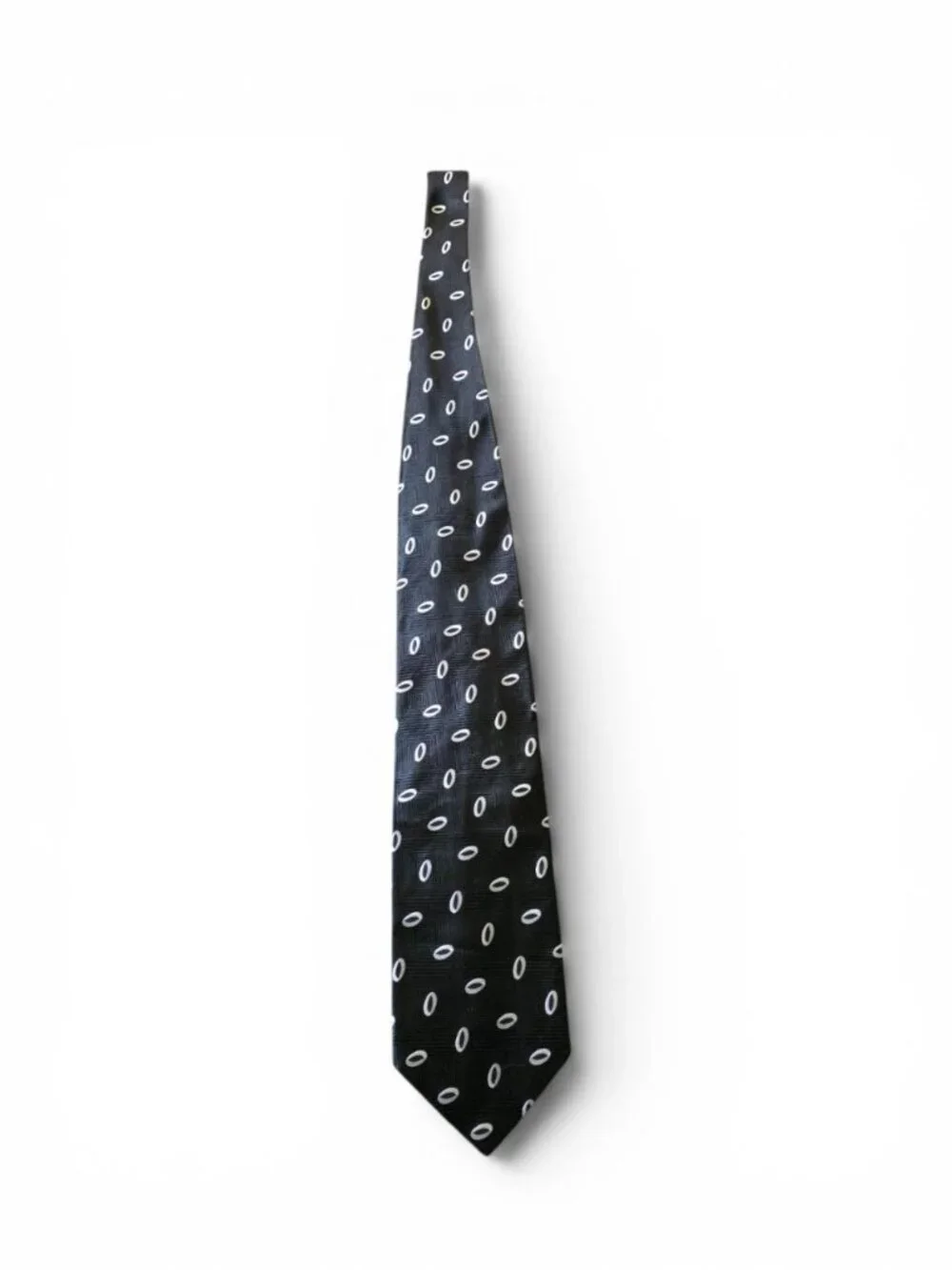 Hugo Boss Men’s Silk Tie Black White Geometric Oval Print Made in Italy